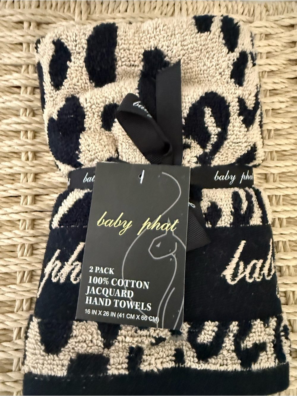 Baby Phat Black and Cream Jacquard Leopard Hand Towels - 2 Pack